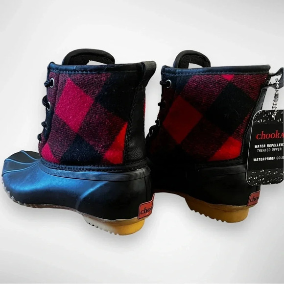 NEW CHOOKA Women's Eastlake Duck Boot Red And Black Plaid Rain Boots Sz 6 | NWT - Picture 5 of 10